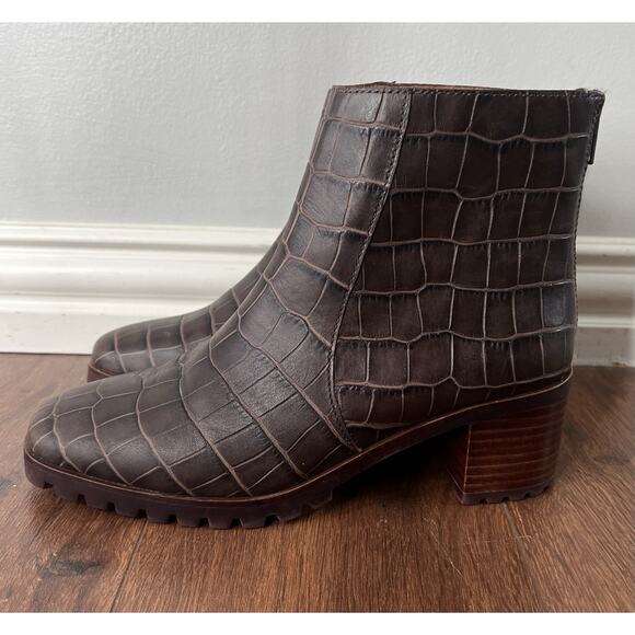 MADEWELL Women’s Brown Croc Embossed Leather Katie Lugsole Boots Shoes - Picture 6 of 14